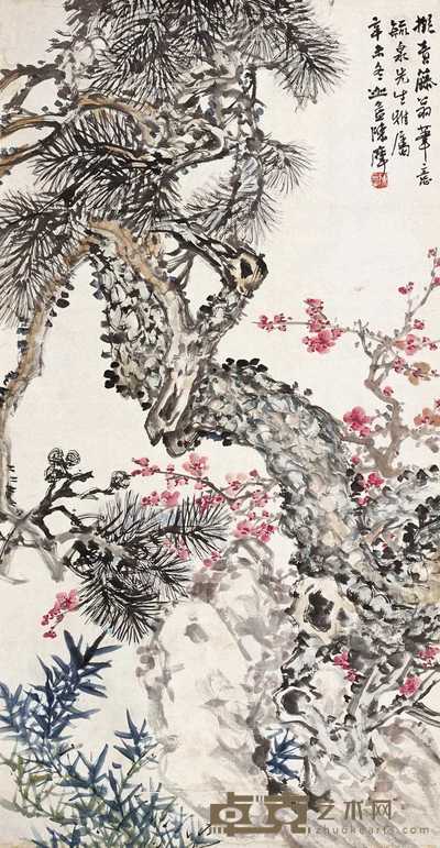 陈摩 1931年作 三友图 立轴 130×67.5cm